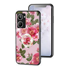 Silicone Frame Flowers Mirror Case Cover S01 for Realme 10 4G Red