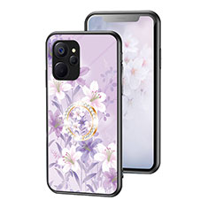 Silicone Frame Flowers Mirror Case Cover S01 for Realme 10 5G Clove Purple