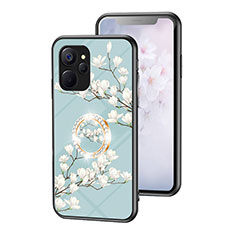 Silicone Frame Flowers Mirror Case Cover S01 for Realme 10 5G Cyan