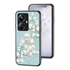 Silicone Frame Flowers Mirror Case Cover S01 for Realme 10 Pro+ Plus 5G Cyan