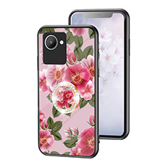Silicone Frame Flowers Mirror Case Cover S01 for Realme C30 Red