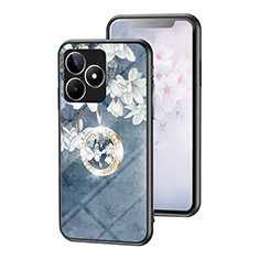 Silicone Frame Flowers Mirror Case Cover S01 for Realme C51 Blue
