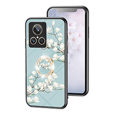 Silicone Frame Flowers Mirror Case Cover S01 for Realme GT2 Master Explorer Cyan