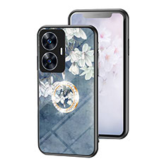 Silicone Frame Flowers Mirror Case Cover S01 for Realme Narzo N55 Blue