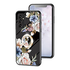 Silicone Frame Flowers Mirror Case Cover S01 for Samsung Galaxy F13 4G Black