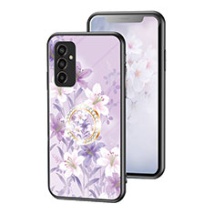 Silicone Frame Flowers Mirror Case Cover S01 for Samsung Galaxy F13 4G Clove Purple