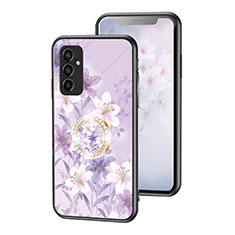 Silicone Frame Flowers Mirror Case Cover S01 for Samsung Galaxy M13 4G Clove Purple