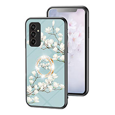 Silicone Frame Flowers Mirror Case Cover S01 for Samsung Galaxy M13 4G Cyan