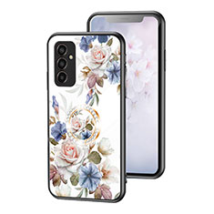 Silicone Frame Flowers Mirror Case Cover S01 for Samsung Galaxy M13 4G White