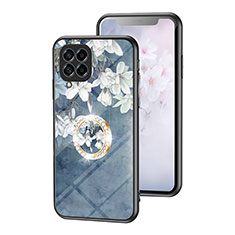 Silicone Frame Flowers Mirror Case Cover S01 for Samsung Galaxy M53 5G Blue