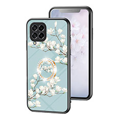 Silicone Frame Flowers Mirror Case Cover S01 for Samsung Galaxy M53 5G Cyan