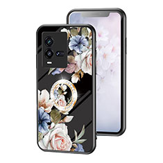 Silicone Frame Flowers Mirror Case Cover S01 for Vivo iQOO 10 5G Black