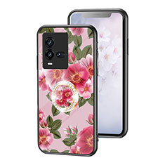 Silicone Frame Flowers Mirror Case Cover S01 for Vivo iQOO 10 5G Red