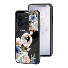 Silicone Frame Flowers Mirror Case Cover S01 for Vivo iQOO 10 Pro 5G Black