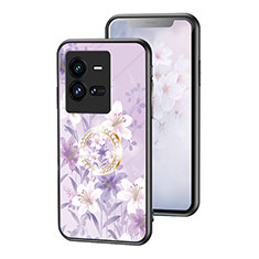 Silicone Frame Flowers Mirror Case Cover S01 for Vivo iQOO 10 Pro 5G Clove Purple
