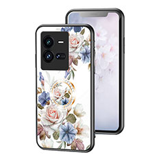 Silicone Frame Flowers Mirror Case Cover S01 for Vivo iQOO 10 Pro 5G White