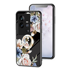 Silicone Frame Flowers Mirror Case Cover S01 for Vivo iQOO 11 5G Black