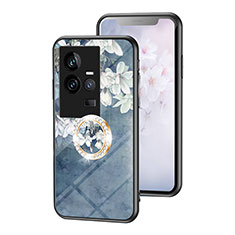 Silicone Frame Flowers Mirror Case Cover S01 for Vivo iQOO 11 5G Blue
