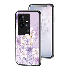 Silicone Frame Flowers Mirror Case Cover S01 for Vivo iQOO 11 5G Clove Purple