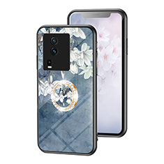 Silicone Frame Flowers Mirror Case Cover S01 for Vivo iQOO Neo7 5G Blue