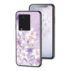 Silicone Frame Flowers Mirror Case Cover S01 for Vivo iQOO Neo7 5G Clove Purple