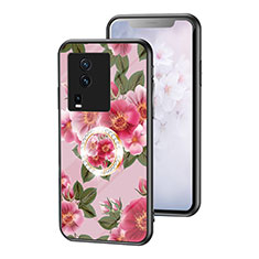 Silicone Frame Flowers Mirror Case Cover S01 for Vivo iQOO Neo7 5G Red