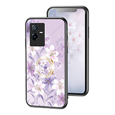 Silicone Frame Flowers Mirror Case Cover S01 for Vivo iQOO Z6x Clove Purple