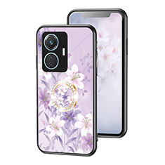 Silicone Frame Flowers Mirror Case Cover S01 for Vivo T1 4G Clove Purple