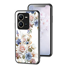 Silicone Frame Flowers Mirror Case Cover S01 for Vivo V25 5G White