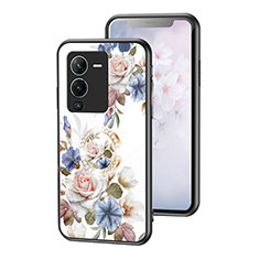 Silicone Frame Flowers Mirror Case Cover S01 for Vivo V25 Pro 5G White