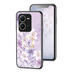 Silicone Frame Flowers Mirror Case Cover S01 for Vivo V25e Clove Purple