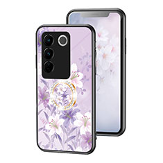 Silicone Frame Flowers Mirror Case Cover S01 for Vivo V27 Pro 5G Clove Purple