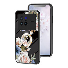 Silicone Frame Flowers Mirror Case Cover S01 for Vivo X80 5G Black