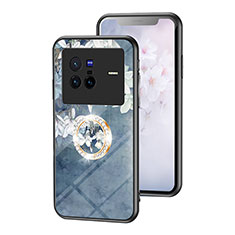 Silicone Frame Flowers Mirror Case Cover S01 for Vivo X80 5G Blue
