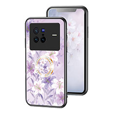 Silicone Frame Flowers Mirror Case Cover S01 for Vivo X80 5G Clove Purple