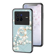 Silicone Frame Flowers Mirror Case Cover S01 for Vivo X80 5G Cyan