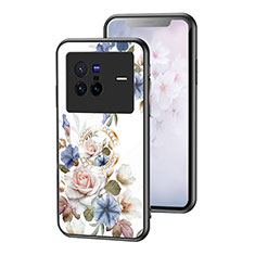 Silicone Frame Flowers Mirror Case Cover S01 for Vivo X80 5G White