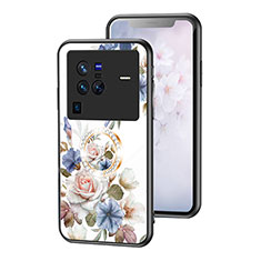 Silicone Frame Flowers Mirror Case Cover S01 for Vivo X80 Pro 5G White