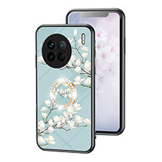 Silicone Frame Flowers Mirror Case Cover S01 for Vivo X90 5G Cyan