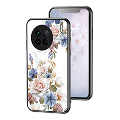 Silicone Frame Flowers Mirror Case Cover S01 for Vivo X90 5G White