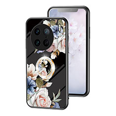 Silicone Frame Flowers Mirror Case Cover S01 for Vivo X90 Pro 5G Black