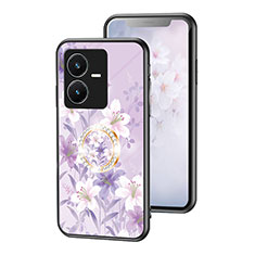Silicone Frame Flowers Mirror Case Cover S01 for Vivo Y22 Clove Purple
