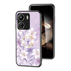 Silicone Frame Flowers Mirror Case Cover S01 for Xiaomi Poco C65 Clove Purple