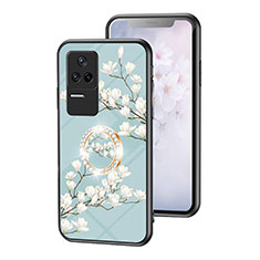 Silicone Frame Flowers Mirror Case Cover S01 for Xiaomi Poco F4 5G Cyan