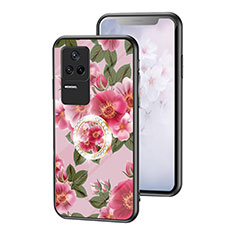 Silicone Frame Flowers Mirror Case Cover S01 for Xiaomi Poco F4 5G Red