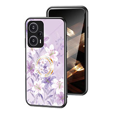 Silicone Frame Flowers Mirror Case Cover S01 for Xiaomi Poco F5 5G Clove Purple