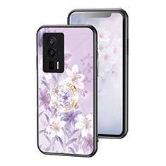 Silicone Frame Flowers Mirror Case Cover S01 for Xiaomi Poco F5 Pro 5G Clove Purple