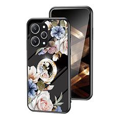 Silicone Frame Flowers Mirror Case Cover S01 for Xiaomi Redmi 12 4G Black