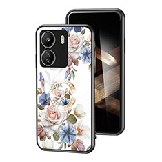 Silicone Frame Flowers Mirror Case Cover S01 for Xiaomi Redmi 13C White