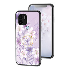 Silicone Frame Flowers Mirror Case Cover S01 for Xiaomi Redmi A1 Plus Clove Purple